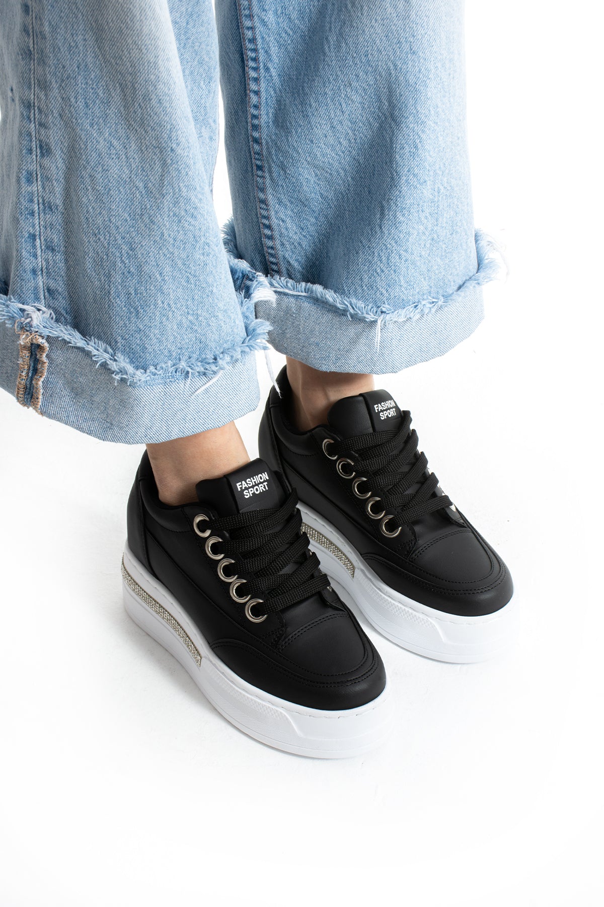 Dora Gizli Ökçe Yüksek Taban Bağcıklı Kadın Spor Ayakkabı Sneaker